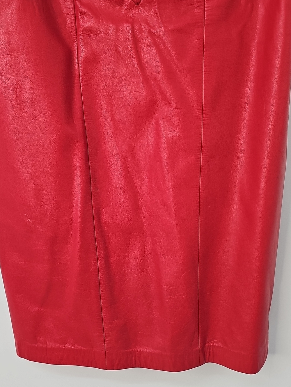 Wilson's Strapless Red 100% Leather Sweetheart Neckline Smocked Back Dress Y2K - Picture 6 of 14